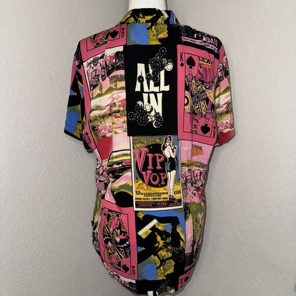 Guess Shirt Men’s Large Pink Casino Card Print Short Sleeve Button Up - Picture 3 of 10